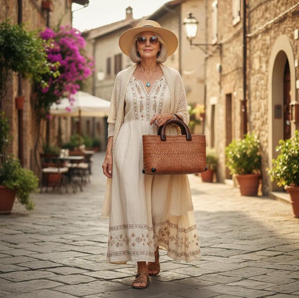 Straw Bag for Women, Summer Beach Handmade Rattan Tote Bag, Round Wooden Handle, Boho Retro Straw Woven Handbag, Large Capacity Beach Vacation Bag (Brown) - Image 6