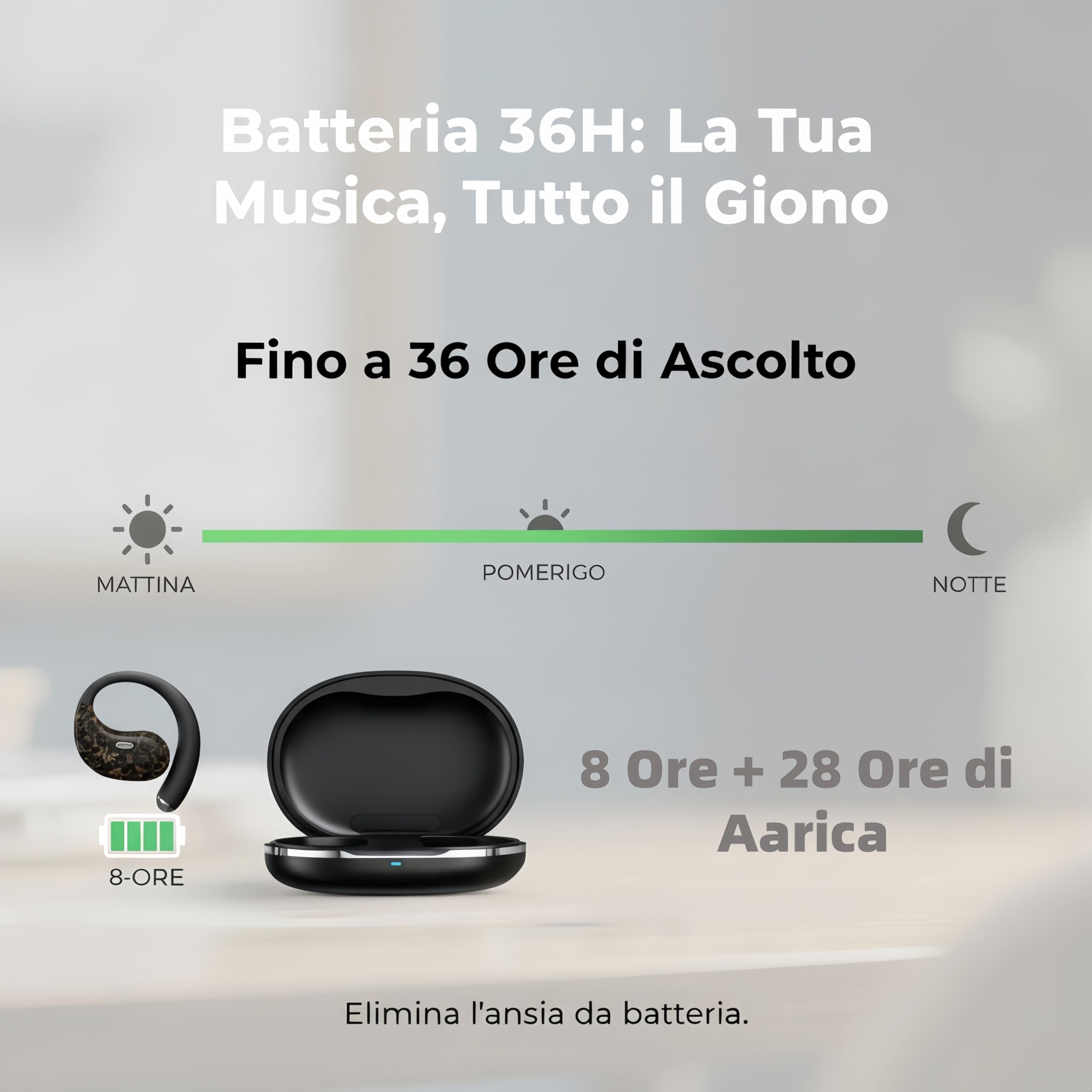 Cuffie Bluetooth Open Ear Con Motivo Nero Elegante,Auricolari Bluetooth Sport,36 Ore di Autonomia,Bluetooth 6.0,Leggere e Comode, per Sport ,Ufficio, Casa e Tempo Libero