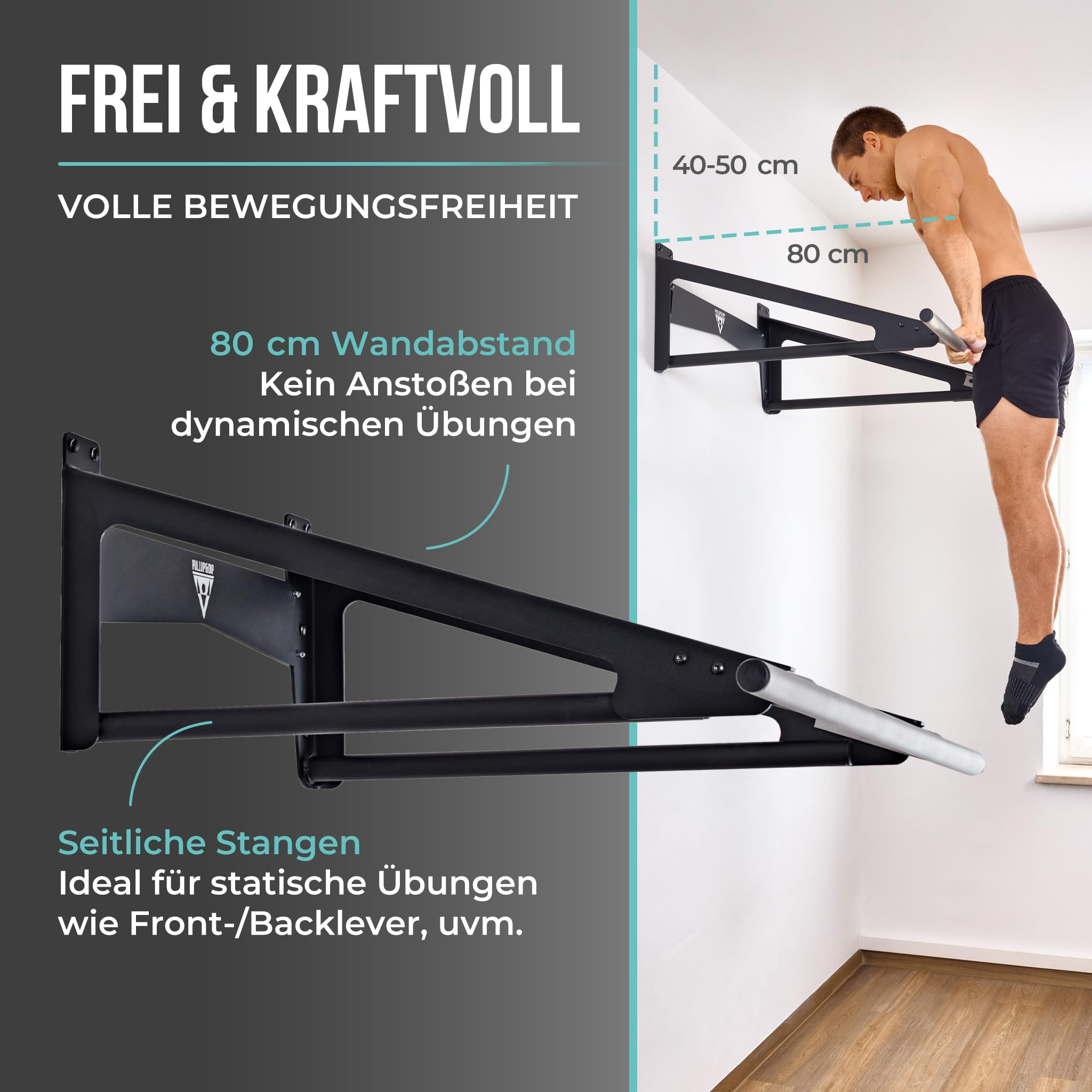PULLUP & DIP - Muscle Up Bar Klimmzugstange Wand für Indoor & überdachten Outdoor-Bereich | Calisthenics | Klimmzugstange Edelstahl für Front Lever Back Lever & Home Gym