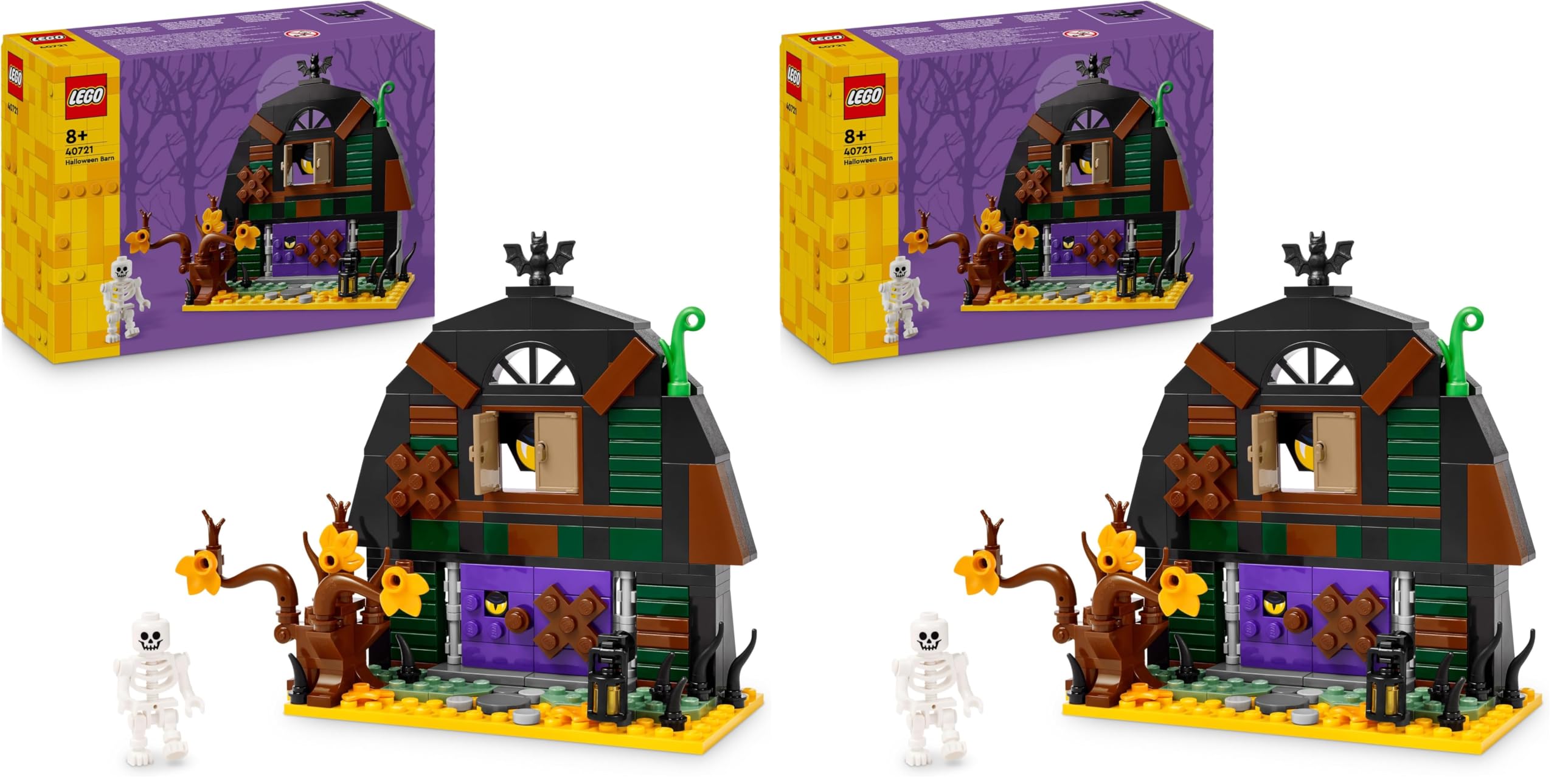 LEGO Halloween Scheune - Kinder Spielzeug mit Skelett Minifigur - Bauset mit Fledermaus, Flasche, Lampe und weiterem Zubehör - Geschenk für Jungen und Mädchen ab 8 Jahren - 40721 (Packung mit 2)