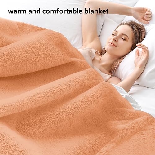 Miniatura 6 de Manta de lujo de piel sintética fruncida, manta suave y esponjosa, cálida y gruesa manta de franela de microfibra para sofá (rosa coral, 5060)