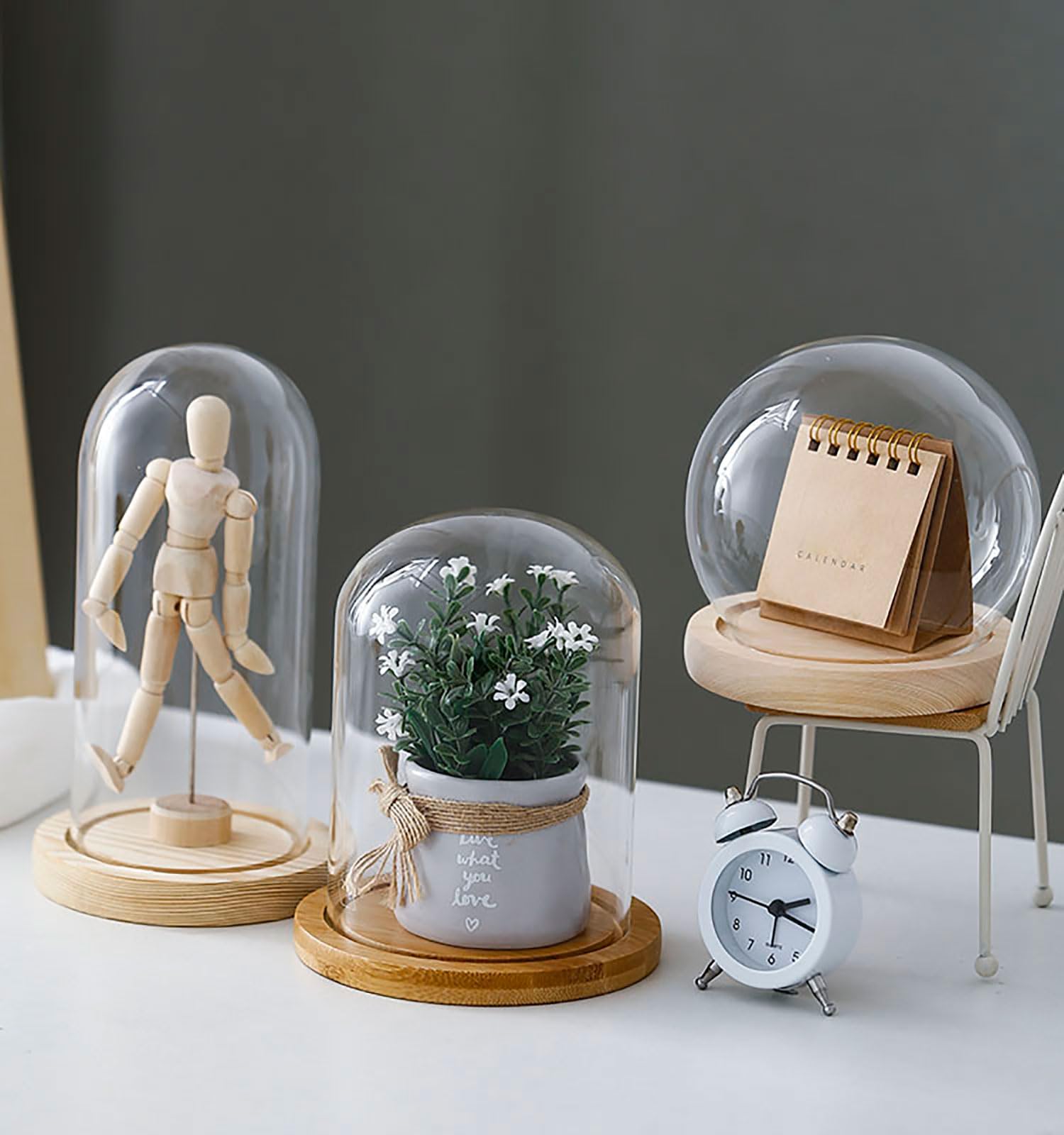 PH PandaHall Glazen vitrine met tarwe houten basis, decoratieve display koepel miniatuur kast sneeuwbol voor kerst ornamenten lichtjes planten ambachtelijke display Halloween decoratie, 11 x 11,5 cm