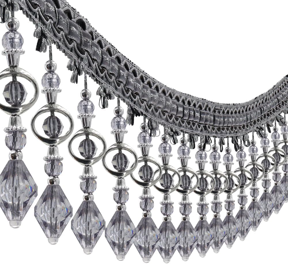 EMDOMO Beading Fringe Tassel Drapery Fringe Curtain Decorated Trimming Fabric Trim Lampshades Trim Embellished Sewing Trimming Upholstery 3 Yards (Beige) (Gray)