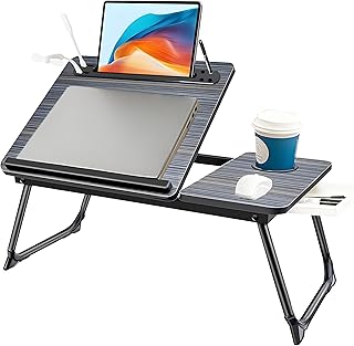 Laptop Desk, Laptop Bed Table with Foldable Legs, Cup Holder, Storage Drawer and USB Charging Port, Lap Desk Suitable for Work, Reading, Writing, Breakfast (Black)