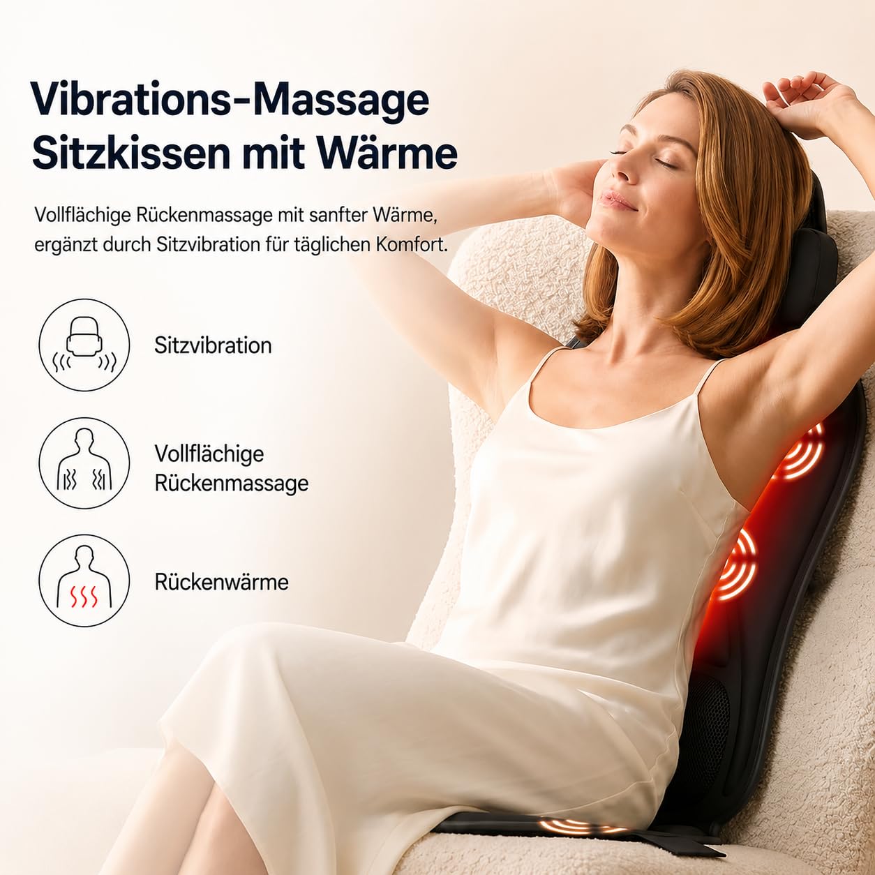 Massagesitzauflage mit Wärme und Kühlen,6 Vibrationsmotoren Massageauflage mit Vibration für Rücken und Nacken,Sitzkissen zur Entspannung,Rückenmassagegerät Hause Büro,Geschenke für Männer/Frauen/Mama