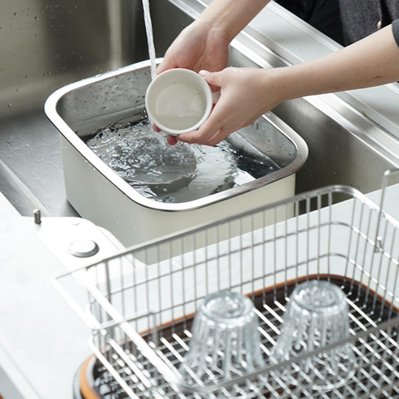 Ausla Miska do Mycia naczyń, Przenośny Zlew Kuchenny ze Stali Nierdzewnej 304, 7,5 L z Koszem Ociekowym Zapewniającym łatwe Czyszczenie i Wszechstronne Przygotowanie żywności