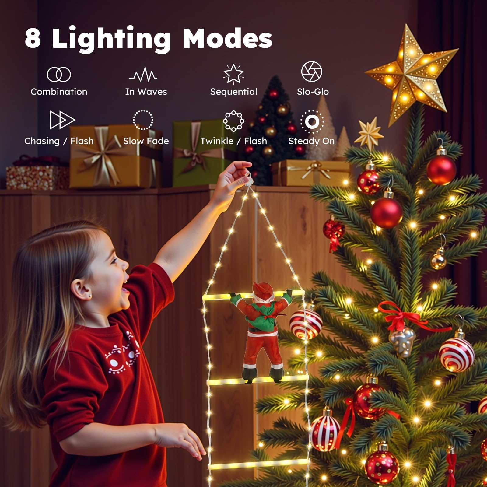 LEDYA Christmas Ladder Lights with Santa Claus, 1.25M/4.1Ft Santa Claus Climbing Ladder Lights - Image 3