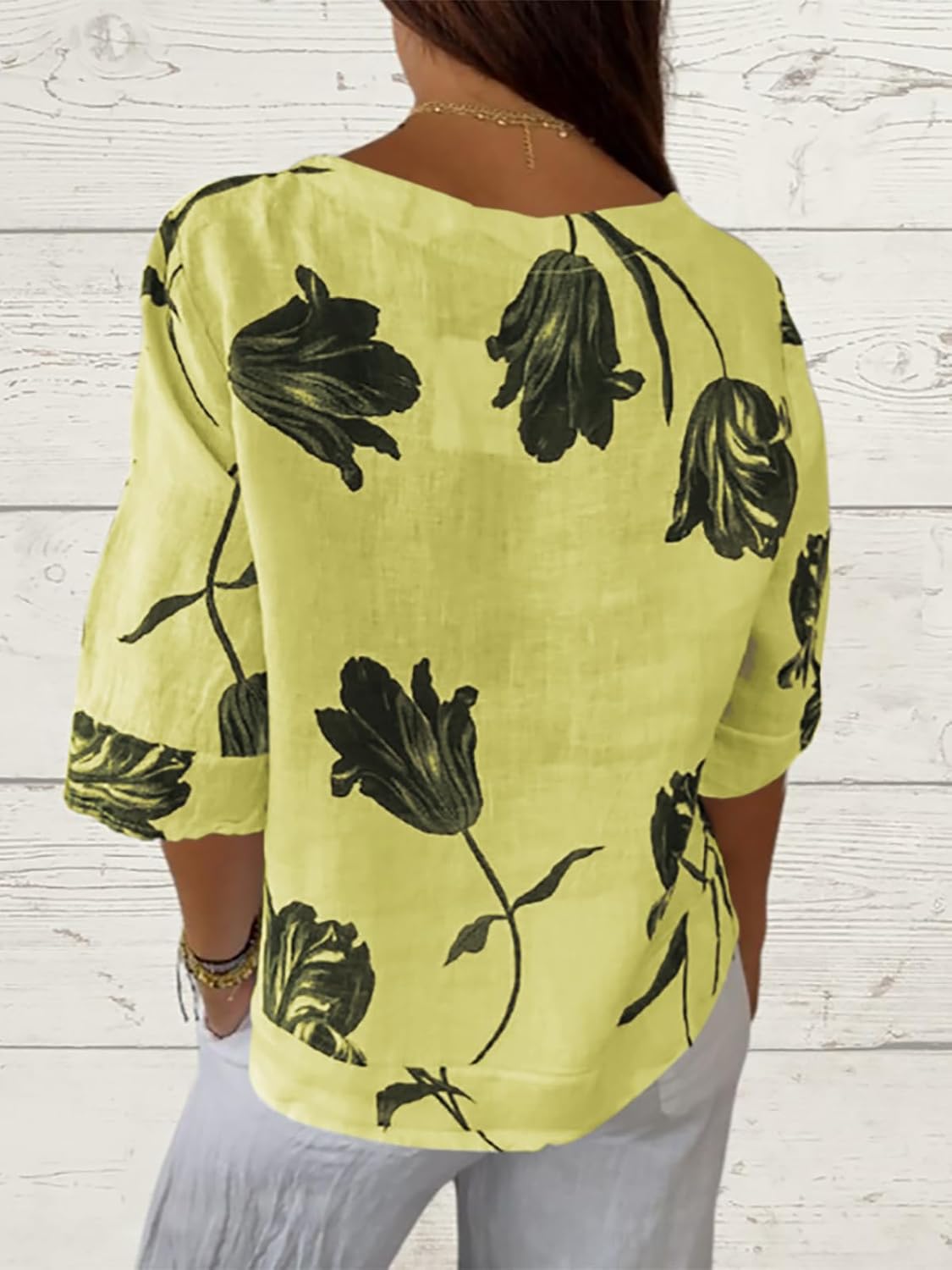 Womens 3/4 Length Sleeve Tops Dressy Casual V Neck Boho Floral Print Summer Blouses Shirts - Image 5