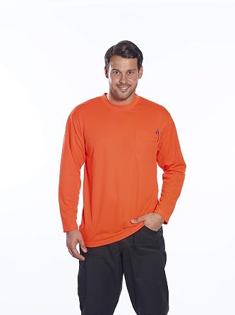 Portwest Long Sleeve Pocket T-Shirt Hi Vis Viz Visability Work Safety Tops Cool, Orange, Medium