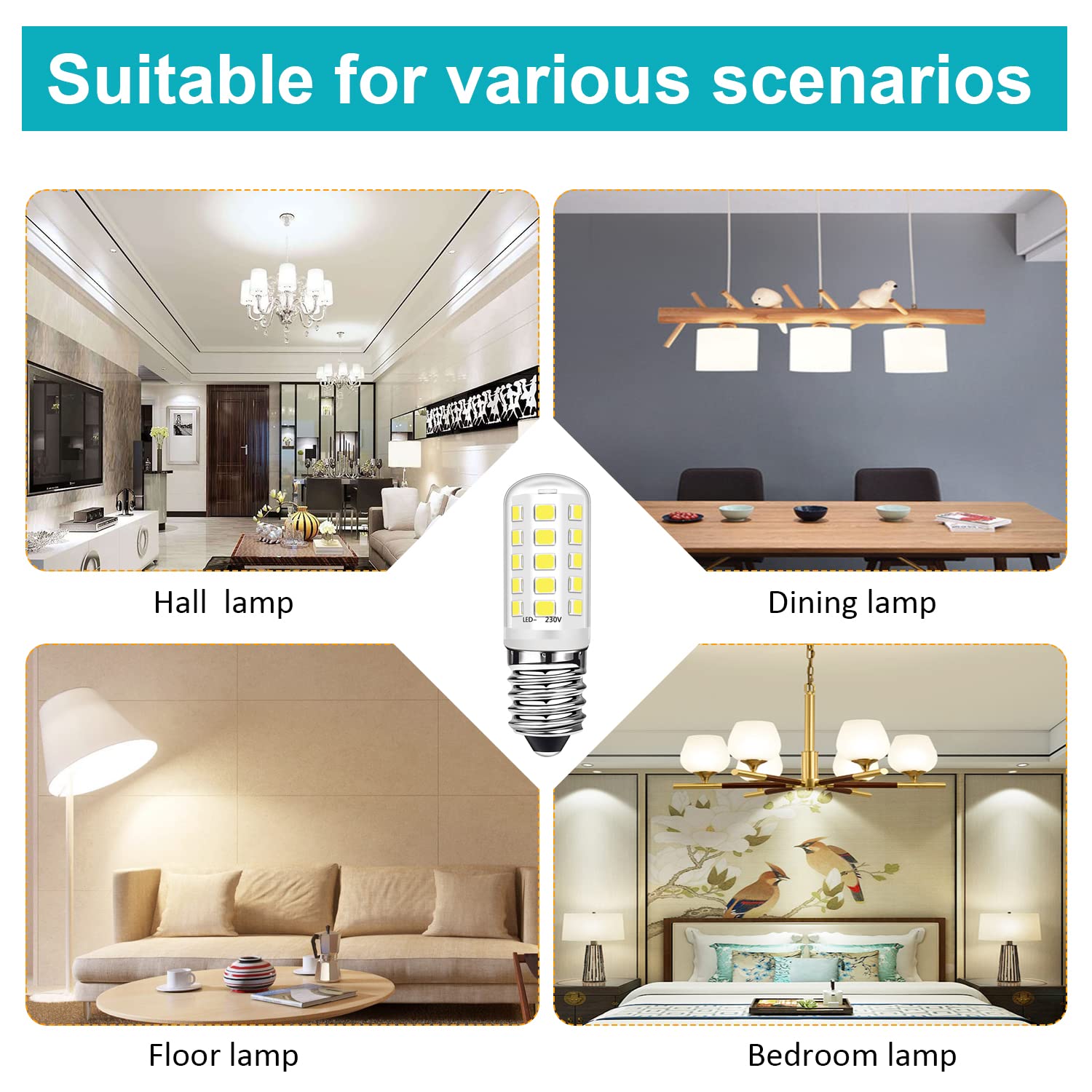 E14 Lot De 4 Ampoules LED à Bougie 3 W équivalentes à 40 W Ampoules Halogènes, Blanc Chaud 3 000 K, E14 Petites Vis Edison Pour Hotte, Sans Scintillement, Sans Intensité Variable