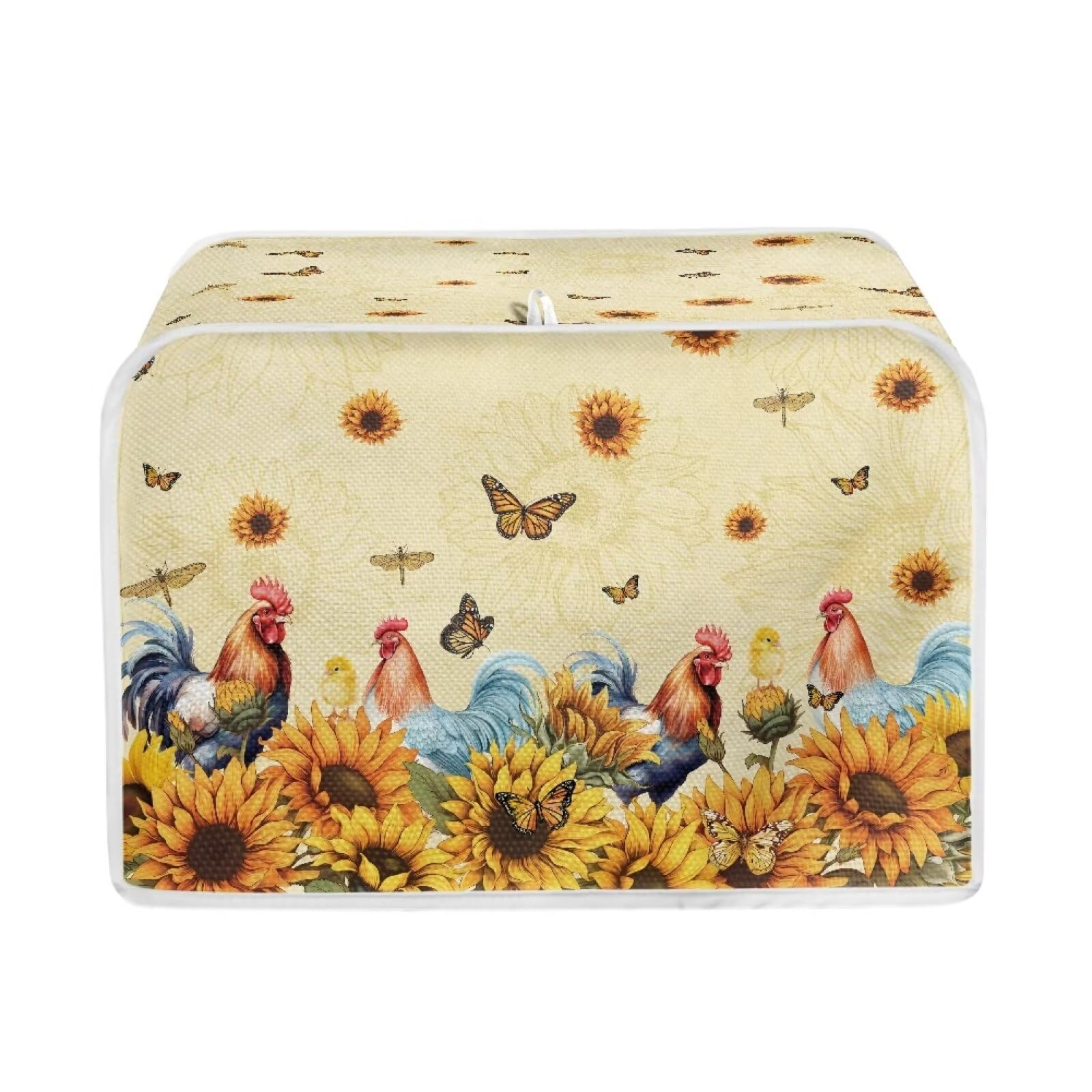 Talayituse Rooster Chicken Print 2 Slice Toaster Cover Dust Protection Sunflower Butterfly Dragonfly Bread Maker Cover Toaster Oven Cloth Cover Kitchen Accessories Washable Appliance Cover with Handle