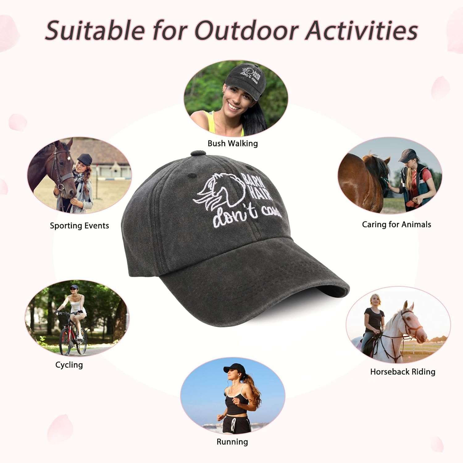 Barn Hair Don't Care Hat,Horse Lover Gifts for Women Girls, Country Girl Gifts for Cowgirl, Embroidered Adjustable Cotton Baseball Cap, Horse Gifts for Women, Horse Hat Gifts for Barn Farm Outdoor - Image 6