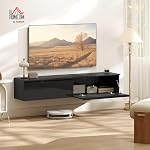 HOMCOM 63" Floating TV Stand, Modern Wall Mounted Media Console for TVs up to 70", Entertainment Center with Storage, High Gloss Effect, Black