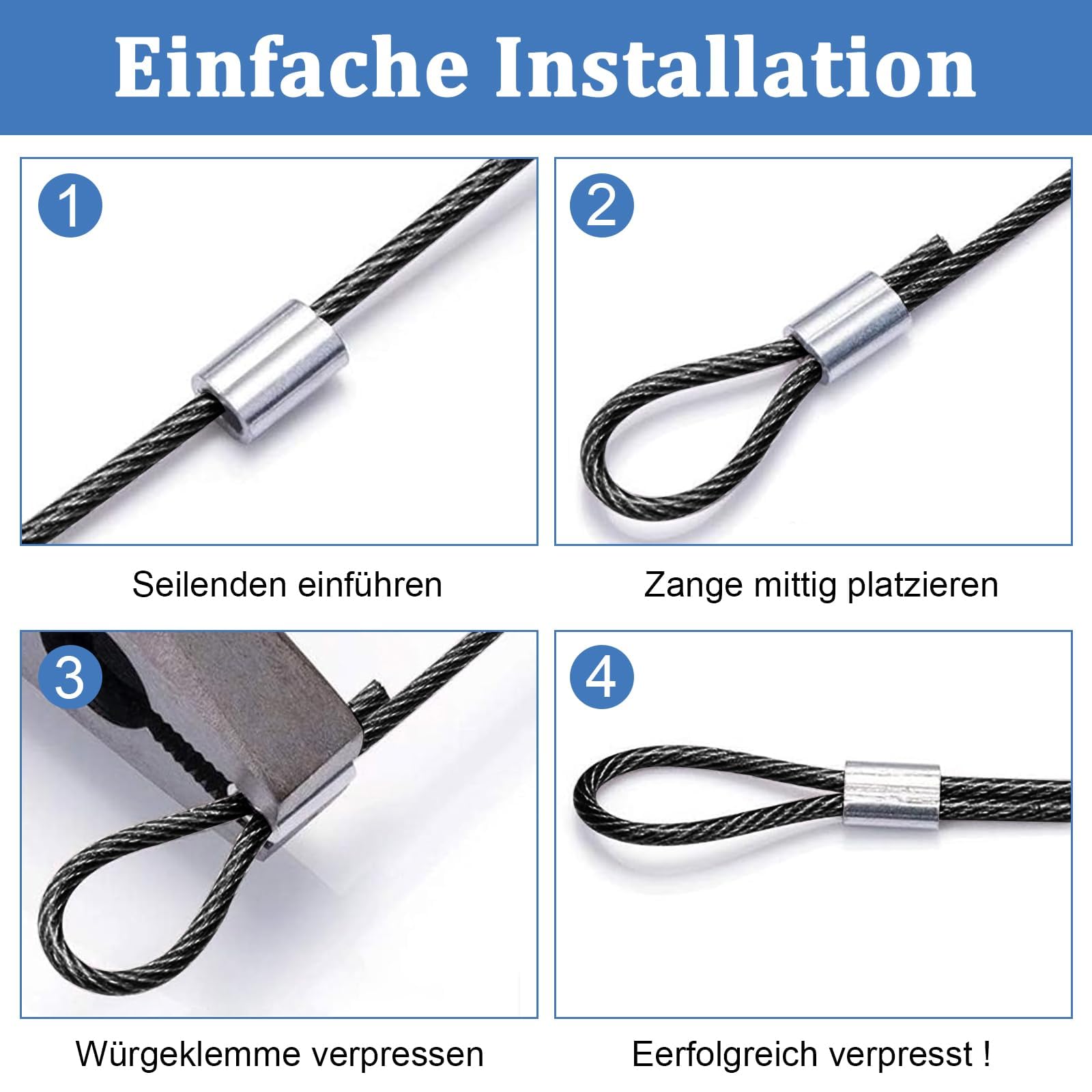 TIOMIOSEA Seilklemmen Set - 70 Alu-Pressklemmen Für Seile Bis 6mm