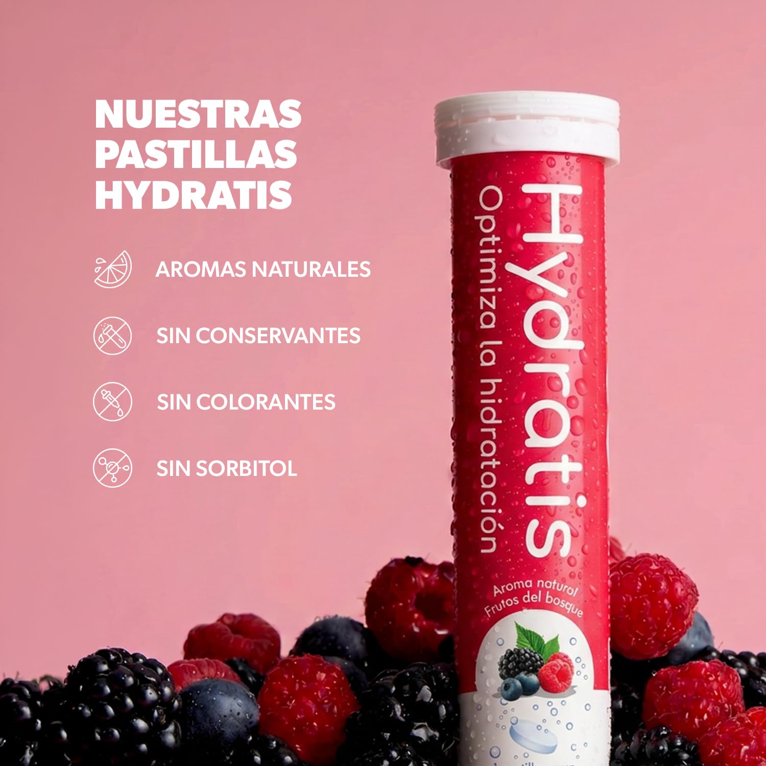 HYDRATIS - Tabletas de rehidratación acelerada - Electrolitos con magnesio, zinc, potasio - 3x20 tabletas - Sabor a frutos del bosque
