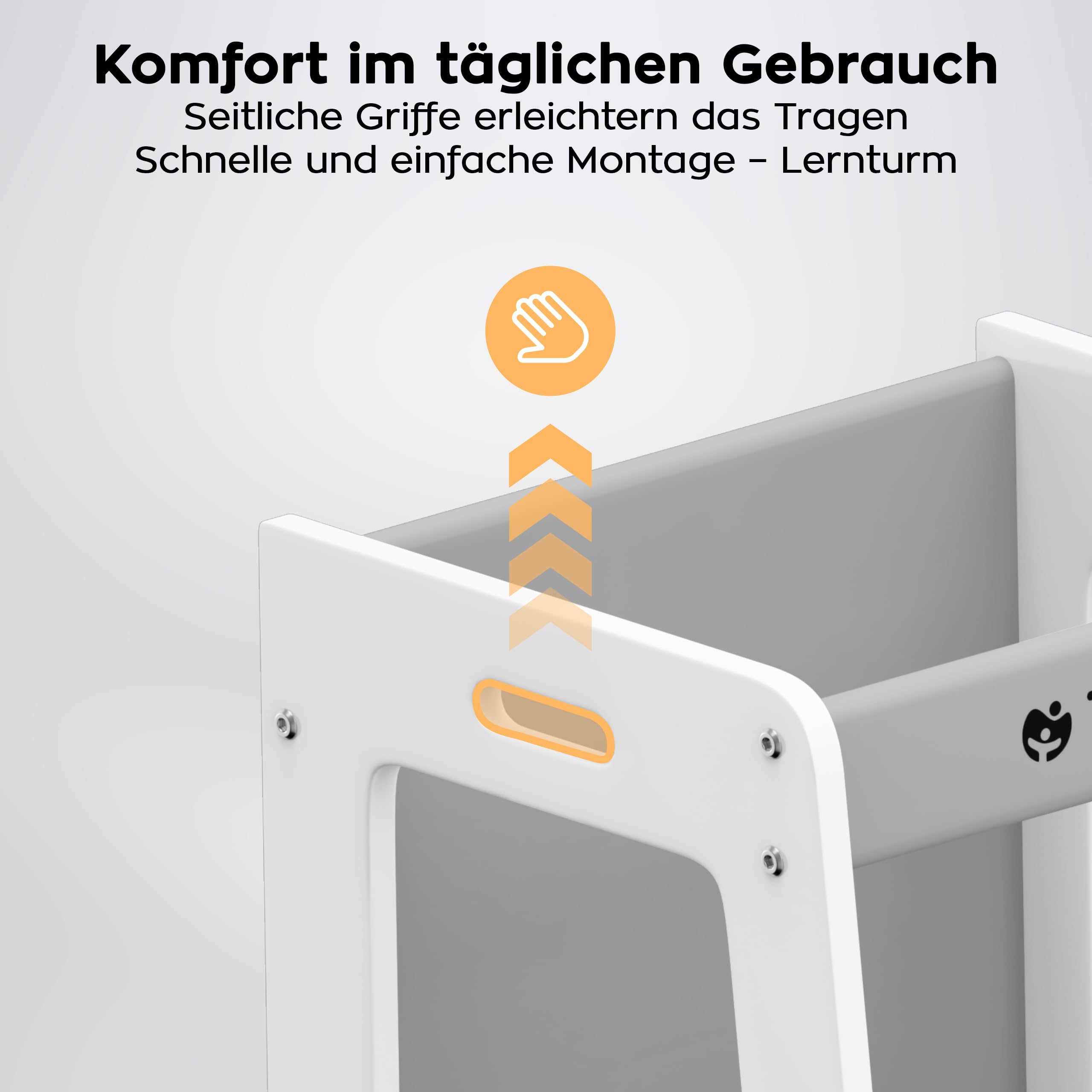 Tulano Mooby 35 Lernturm 3 in 1 für Kinder ab 1 Jahr - Stabil bis 60kg | Montessori Kitchen Helper umbaubar zu Tisch mit Stuhl & Maltafel - Kindermöbel aus MDF - Tritthocker Küche - Grau