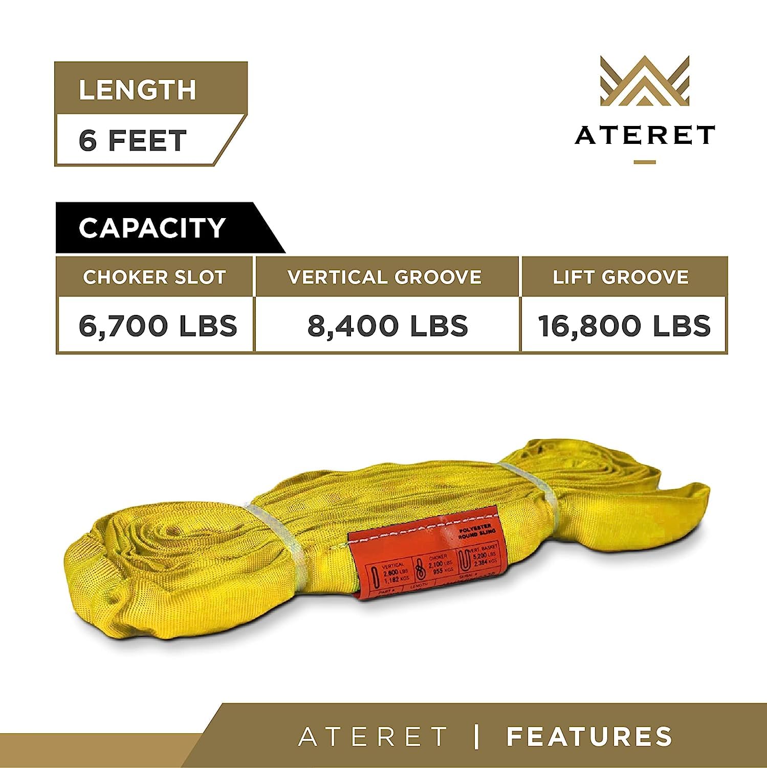 Yellow Polyester Lifting Sling - 6ft, 8400 lb Capacity -2 Yellow Polyester Lifting Sling - 6ft, 8400 lb Capacity -2