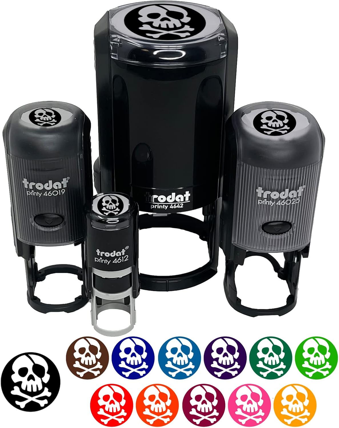 Pirate Skull and Crossbones Jolly Roger Self-Inking Rubber Stamp Ink Stamper for Stamping Crafting Planners - 1-1/2 Inch Large - Black Ink