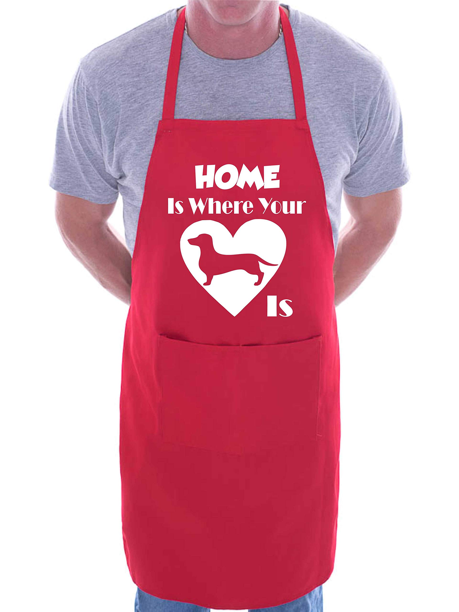 Print4u Women's Red Home Is Where Your Dachshund Is Apron Cooking Novelty Bbq Gag Gift Present For Dog Lover Mens