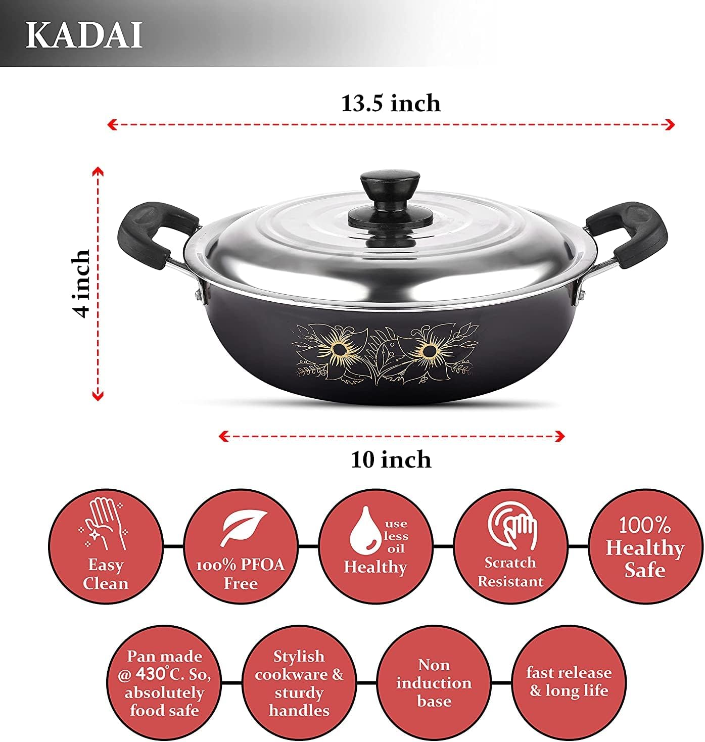 Kashvi Premium 6-Piece Non-Stick cookware Set for Daily Home Cooking Includes Fry pan, Saucepan, kadai with lid, Small tadka, tawa Kitchen Utensils.