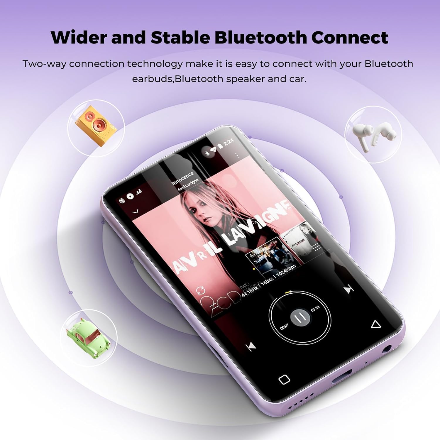 Reproductor de música Android con altavoz, hasta 1 TB (morado puro)