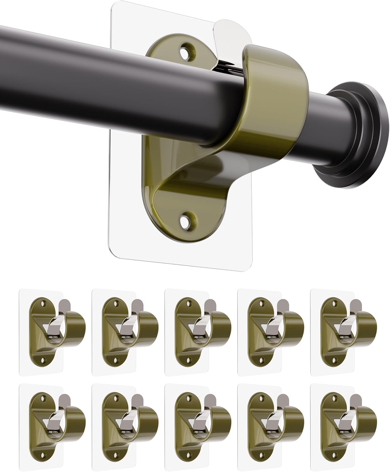 ANDGOO 18 Pack No Drill Curtain Rod Brackets, Renter Friendly Self Adhesive Curtain Rod Holders, Heavy Duty No Drilling Curtain Rod Hooks for Apartment Bedroom Bathroom Dorm Classroom Kitchen (Black)