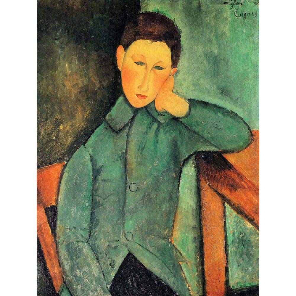 Wee Blue Coo Boys Unframed Paper Amedeo Modigliani Blue Jacket Old Master Painting Art Print Poster Wall Decor 12X16 Inch