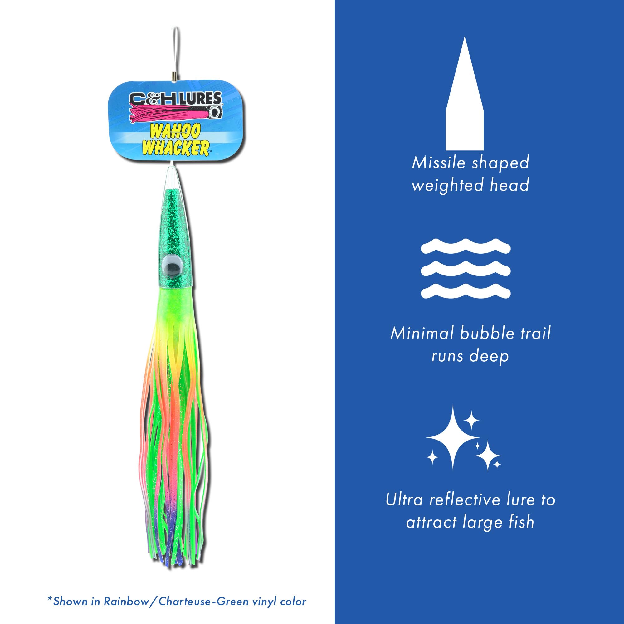C&H Lures Wahoo Whacker Rigged & Ready 31.8 cm - Przynęty wędkarskie na słonowodne z hakiem Mustad 10/0, obrotowym AFW i linią mono o wadze 90 kg – sprzęt wędkarski premium na słoną wodę do trollingu