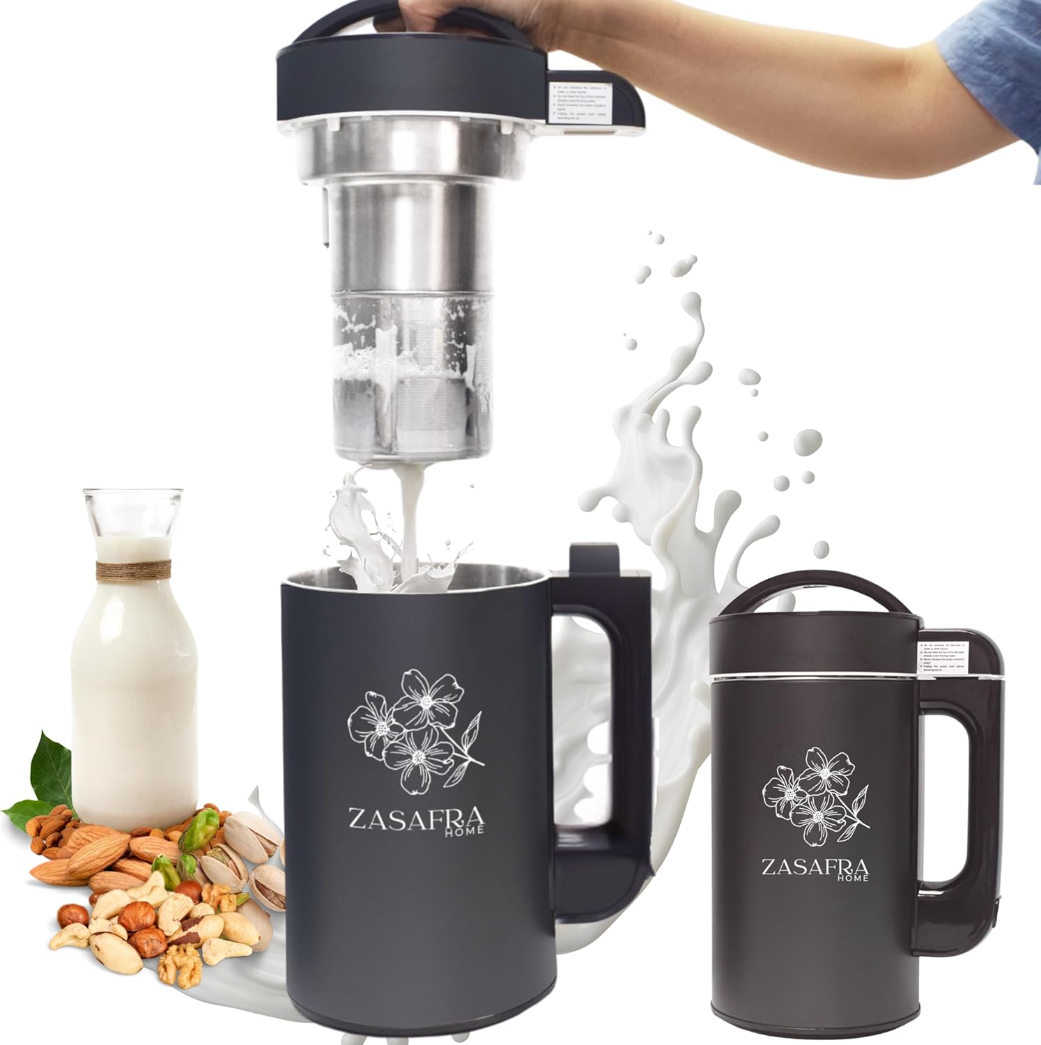 Nut Milk Maker Machine 50oz/1.5L Stainless Steel | 6-7 Cups Per Batch,7-IN-1 Appliance, Almond, Oat & Soy Milk Maker with Built-In Strainer -No Mesh Bags, Creamy Plant-Based Milks, Smoothies & Soups