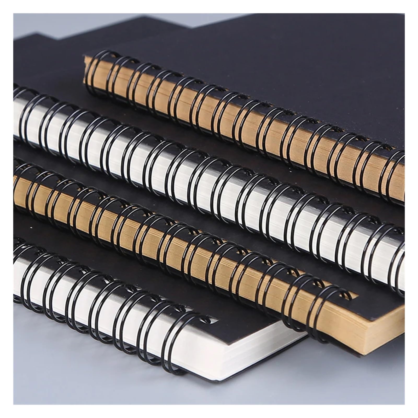 Inspirierendes Notizbuch 3 stücke Buch Retro Spirale Spule Kraft Papier Notebook Sketchbuch Malerei Tagebuch Zeichnung Malerei Graffiti Büro Schule Schreibwaren(Black-Khaki Inner,12x18cm-50 sheets)