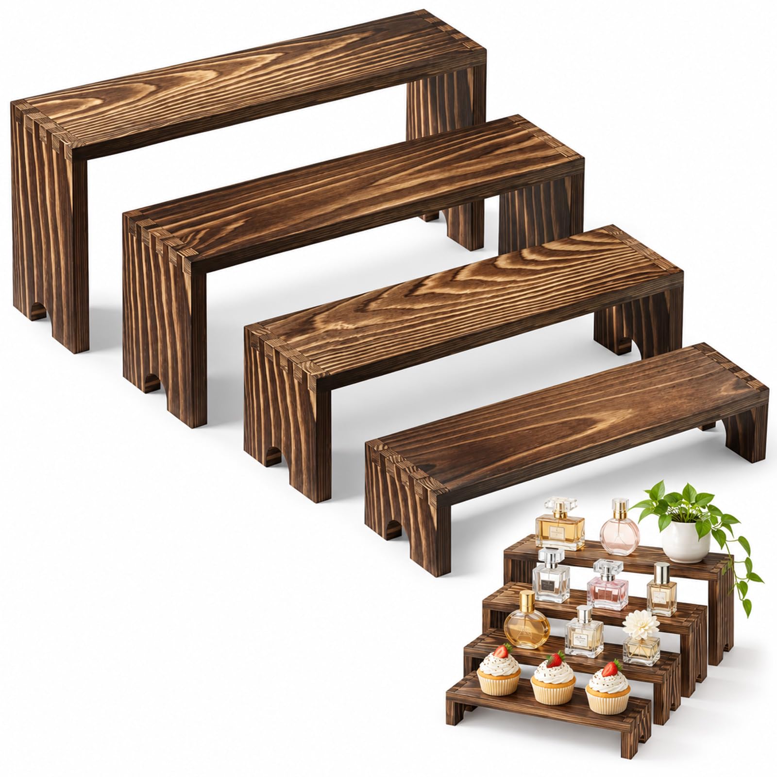 Wooden Display Risers, Tiered Display Stands, Natural Wood Cupcake Stand