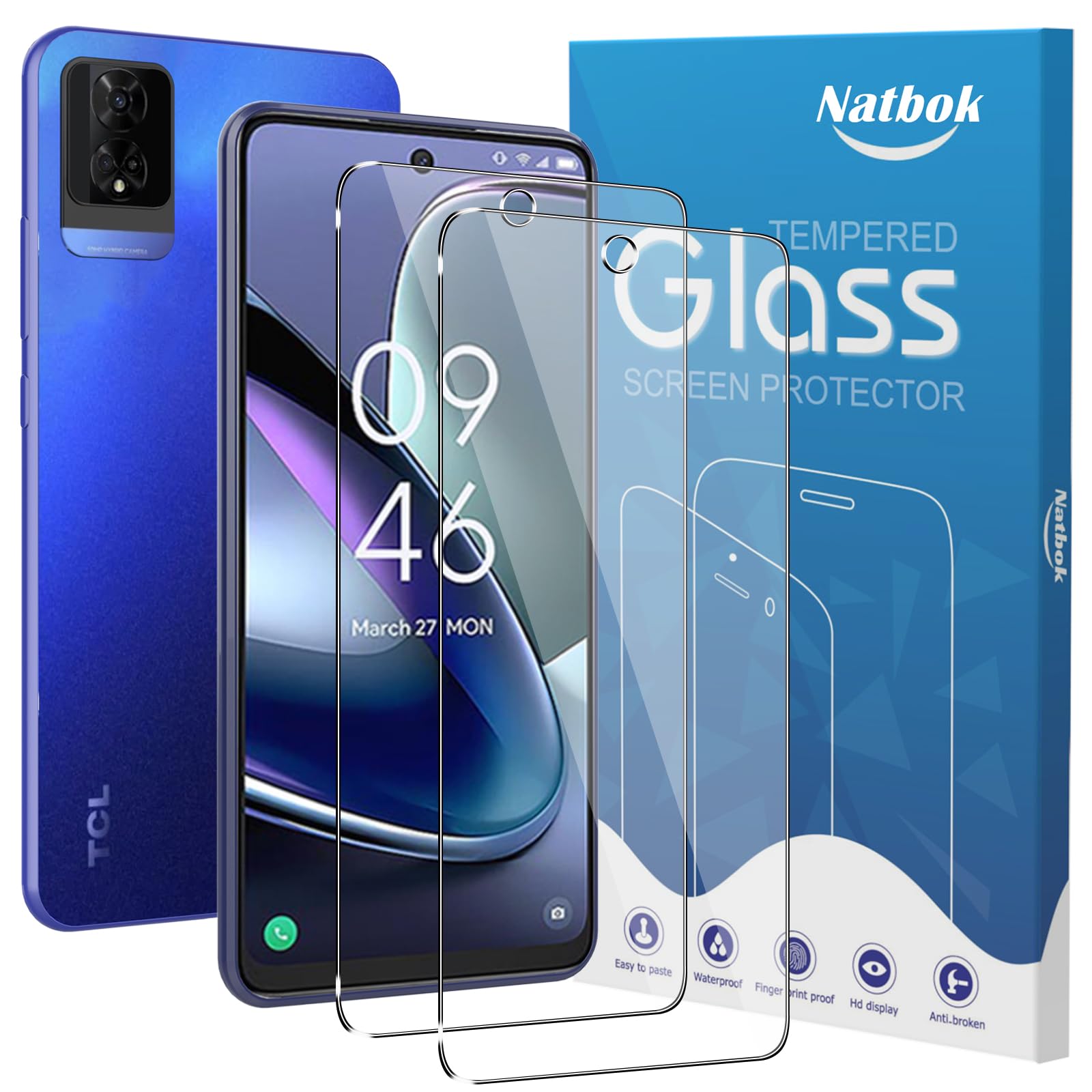 Natbok 2 Pack Compatible with TCL 50 5G Screen Protector,Full Coverage 9H Tempered Glass Film,HD Clear Scratch Resistant,Bubble-Free for TCL 50 5G Screen Protector