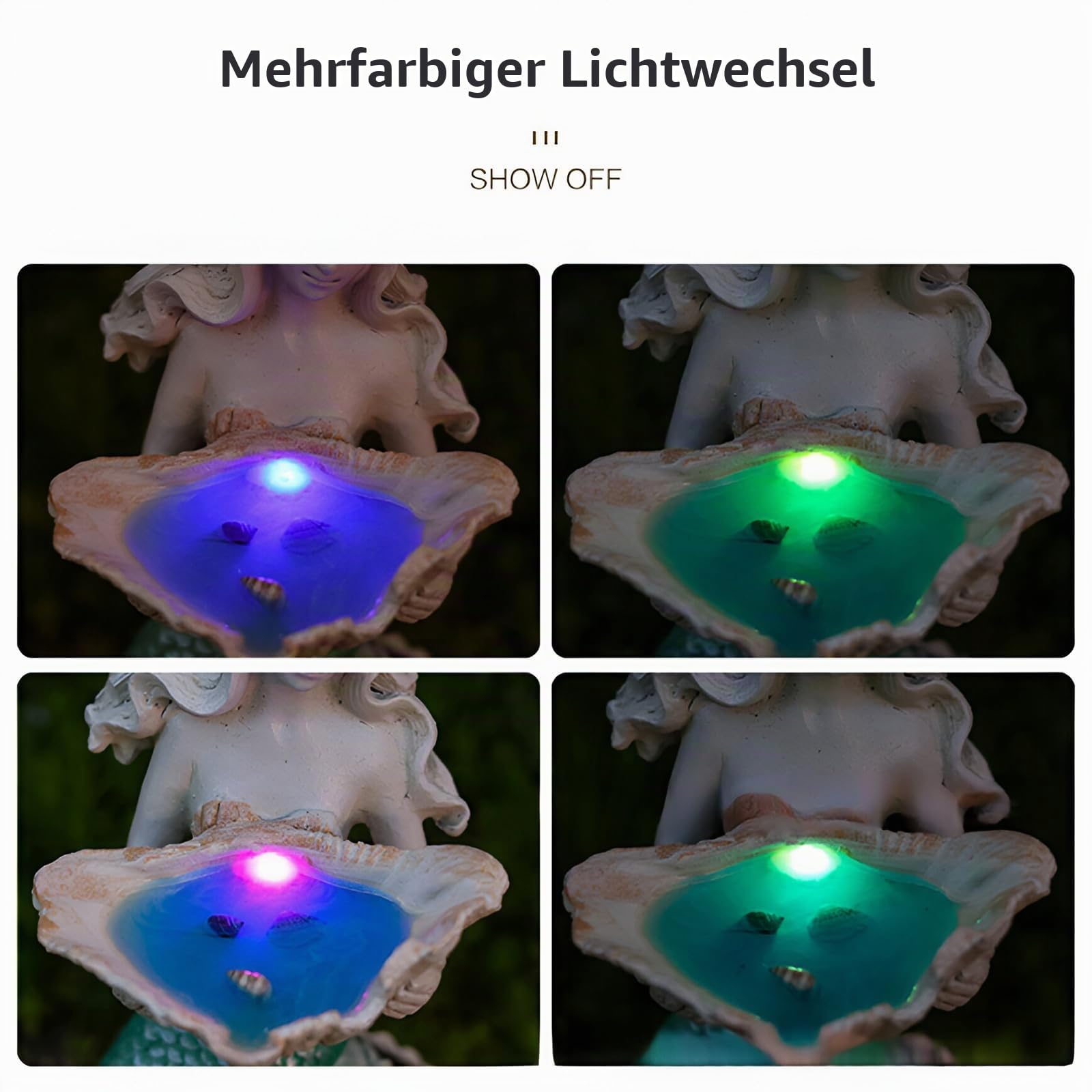Gartendeko Figuren für Außen,Solar Meerjungfrau Statue,Meerjungfrau Skulptur mit LED Solarleuchten,Geschenk für Frauen Mama Geburtstagsgeschenk,für Rasen,Balkon,Hof,Terrasse,Fensterbank,29cm