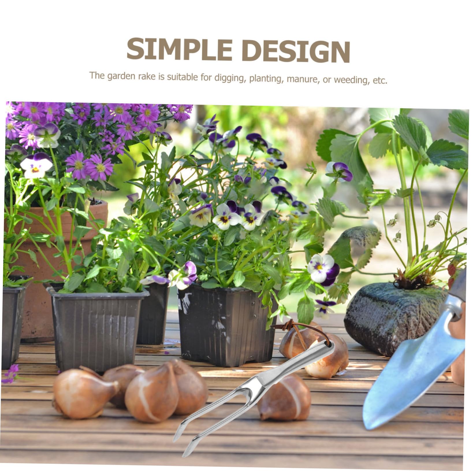 NUOBESTY 5 Teilige Rechen Für Rasen Gartenarbeit Hand Mini Picker Gartengeräte Heckenrechen Landschaftsbau Unkrautstecher Pflanzrechen Gartengrubber Kleiner Rechen Silber