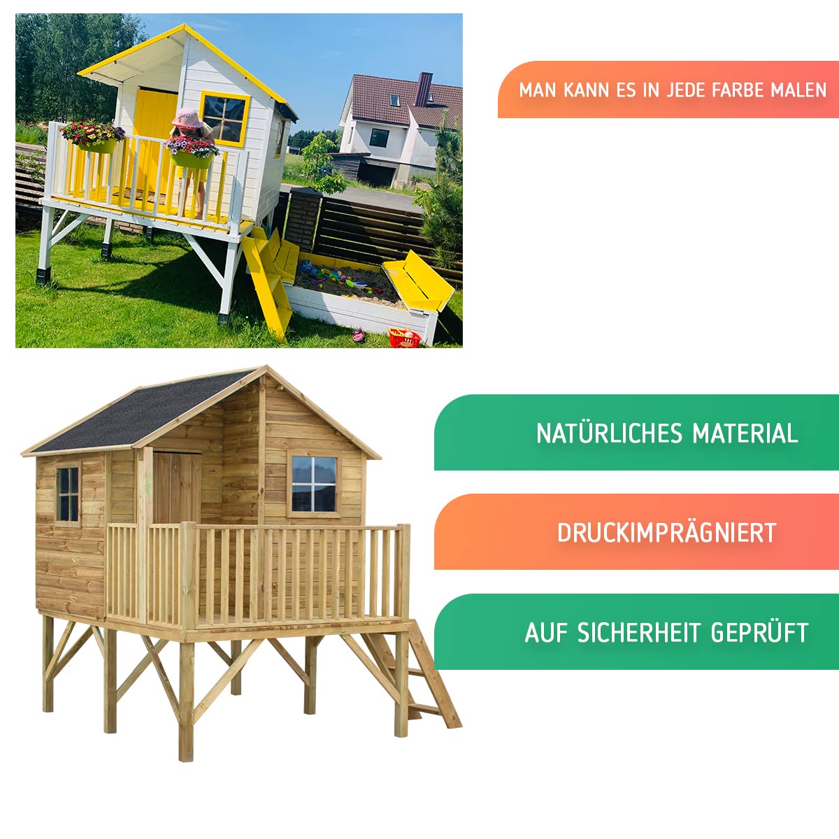 Gartenhaus Kinder - Spielhaus Kinder Outdoor - Aus Imprägniertem Gehobeltem Kiefernholz - Originell und Einzigartig Gartenspielhaus