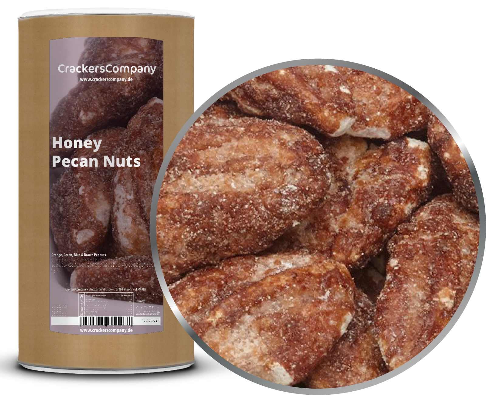 CrackersCompany Honig-Pekannüsse 600g – süß, edel, goldbraun