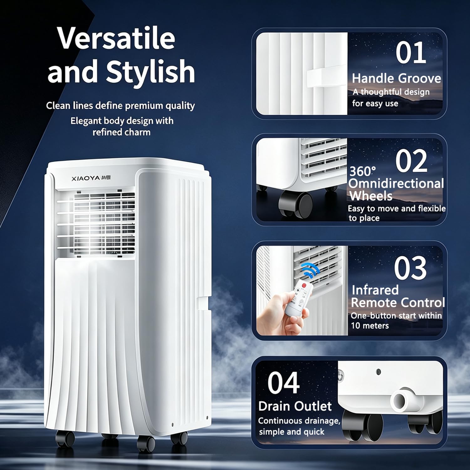 Condizionatore d'aria portatile, potente unità AC da 12000 BTU, unità AC da pavimento ad alte prestazioni, raffredda fino a 30 m², condizionatore d'aria portatile per soggiorno, sala e-sport 9000BTU