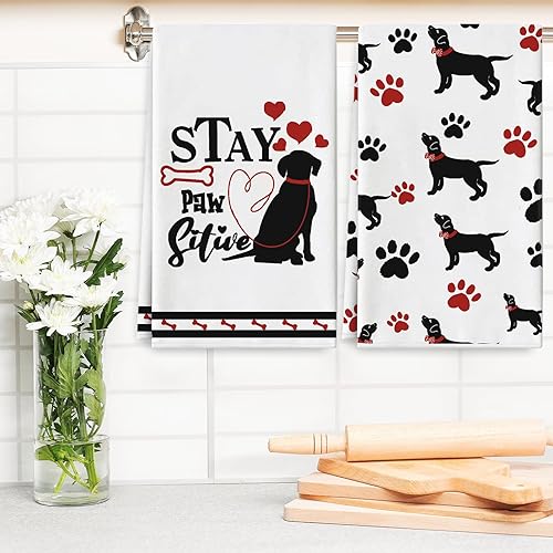 Miniatura 5 de AnyDesign Toalla de cocina para perros de 18 x 28 pulgadas, paño de cocina con estampado de patas de perro, regalo decorativo divertido de secado a