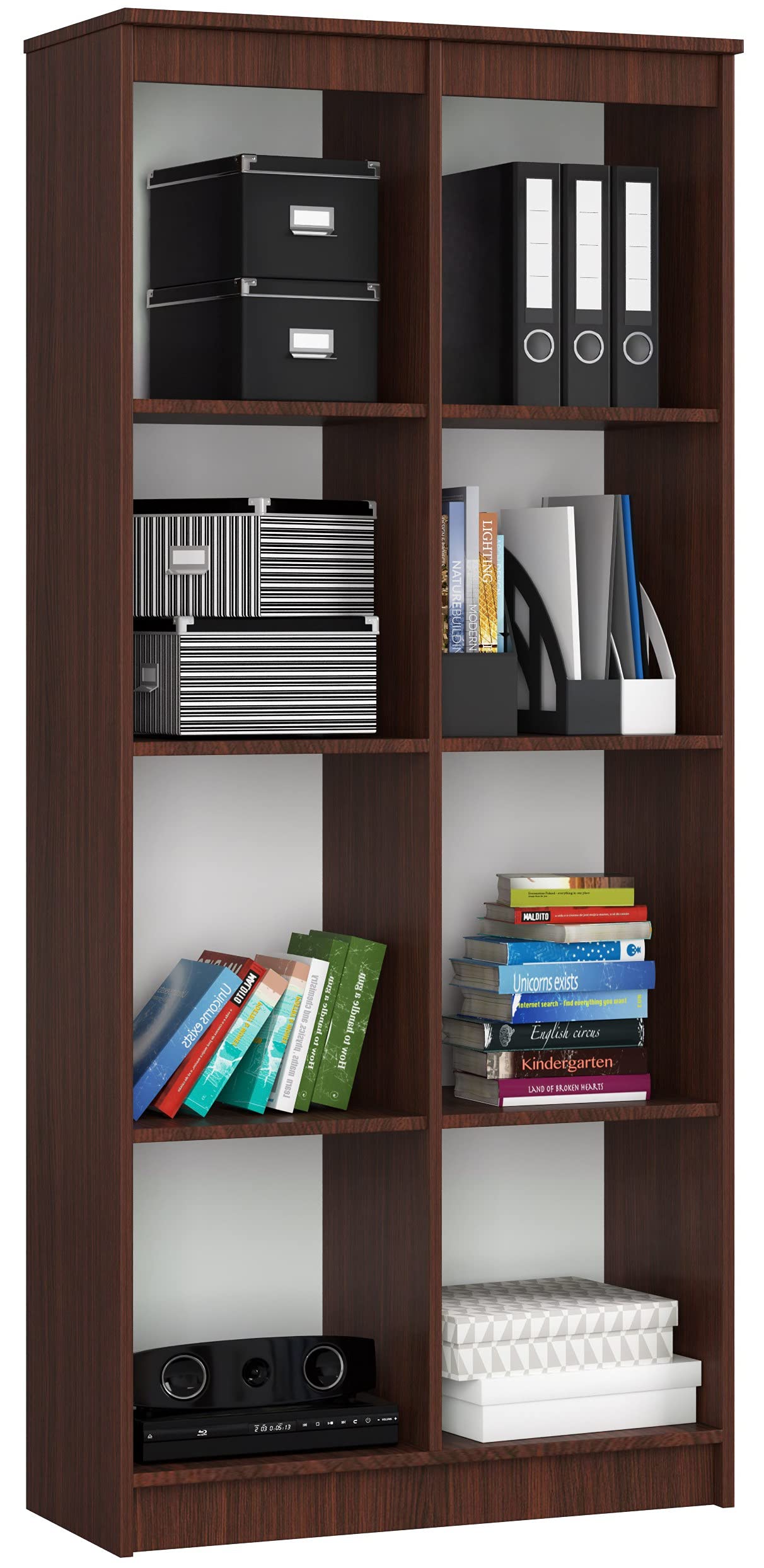 AKORD | Libreria per ufficio CLP 80cm | 4 Ripiani esterni 1 Anta | Scaffale Soggiorno | Porta Libri | Mobile Moderna con Ripiani | Salvaspazio | Librerie da Terra | Wengé