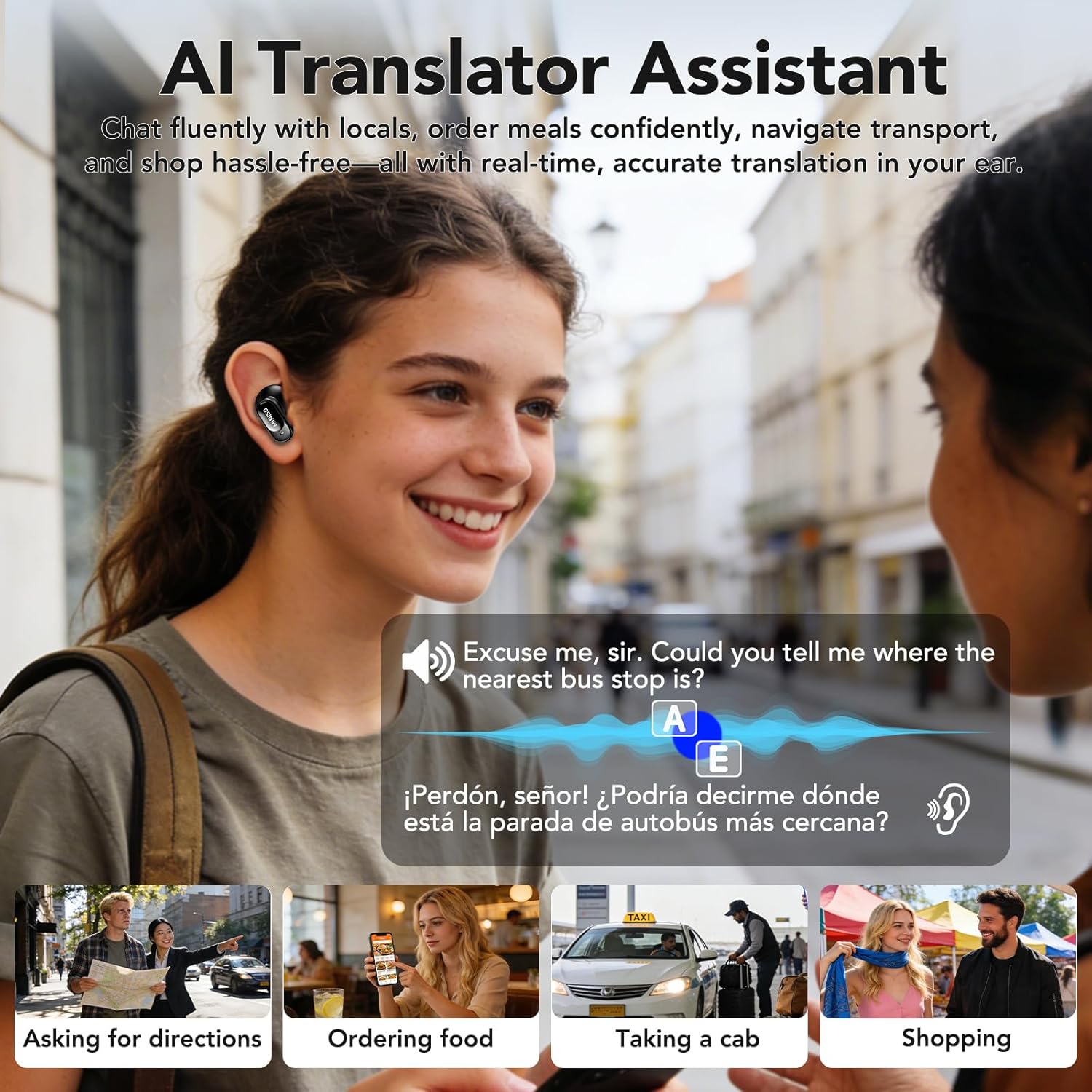 MINISO MS105 AI Translation Earbuds Real Time, Translator Earbuds Support 134 Languages with APP, Bluetooth 6.0 Translator Headphones Compatible with iOS & Android, for Travel Business