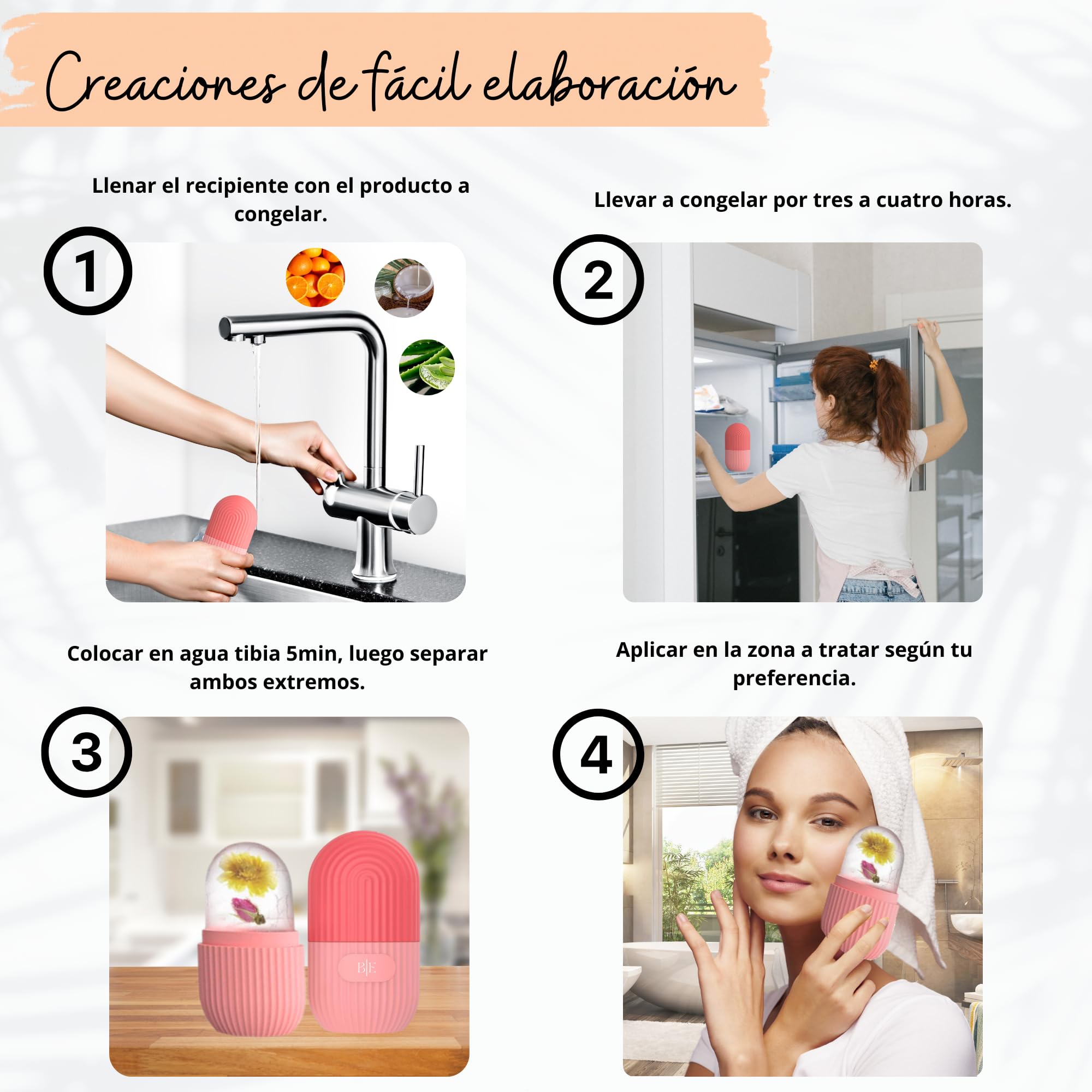 B-E ® Ice Roller | Rodillo Facial Hielo Silicona | Ice Roller Facial | Hielo Para la Cara Reutilizable | Skin Roller para Ojeras, Arrugas y Elasticidad (ROSADO)