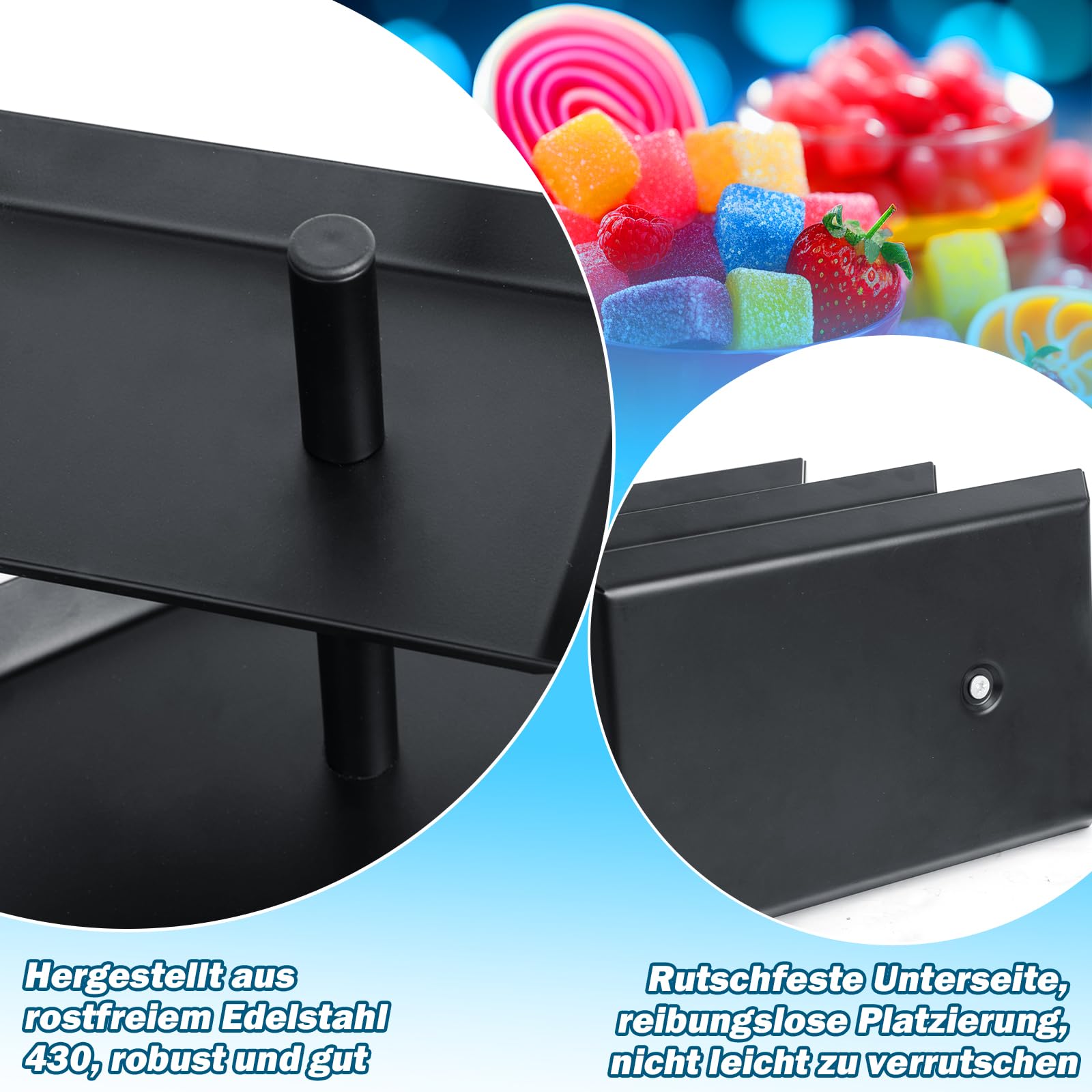 W&H Etagere 3 Etagen Mit Verstellbarem Winkel, Schwarz Drehbar für Unterhaltung und Party - Aus Rostfreiem Stahl für Dessert, Kuchen, Gebäck, Keks, Obst - Wiederverwendbar