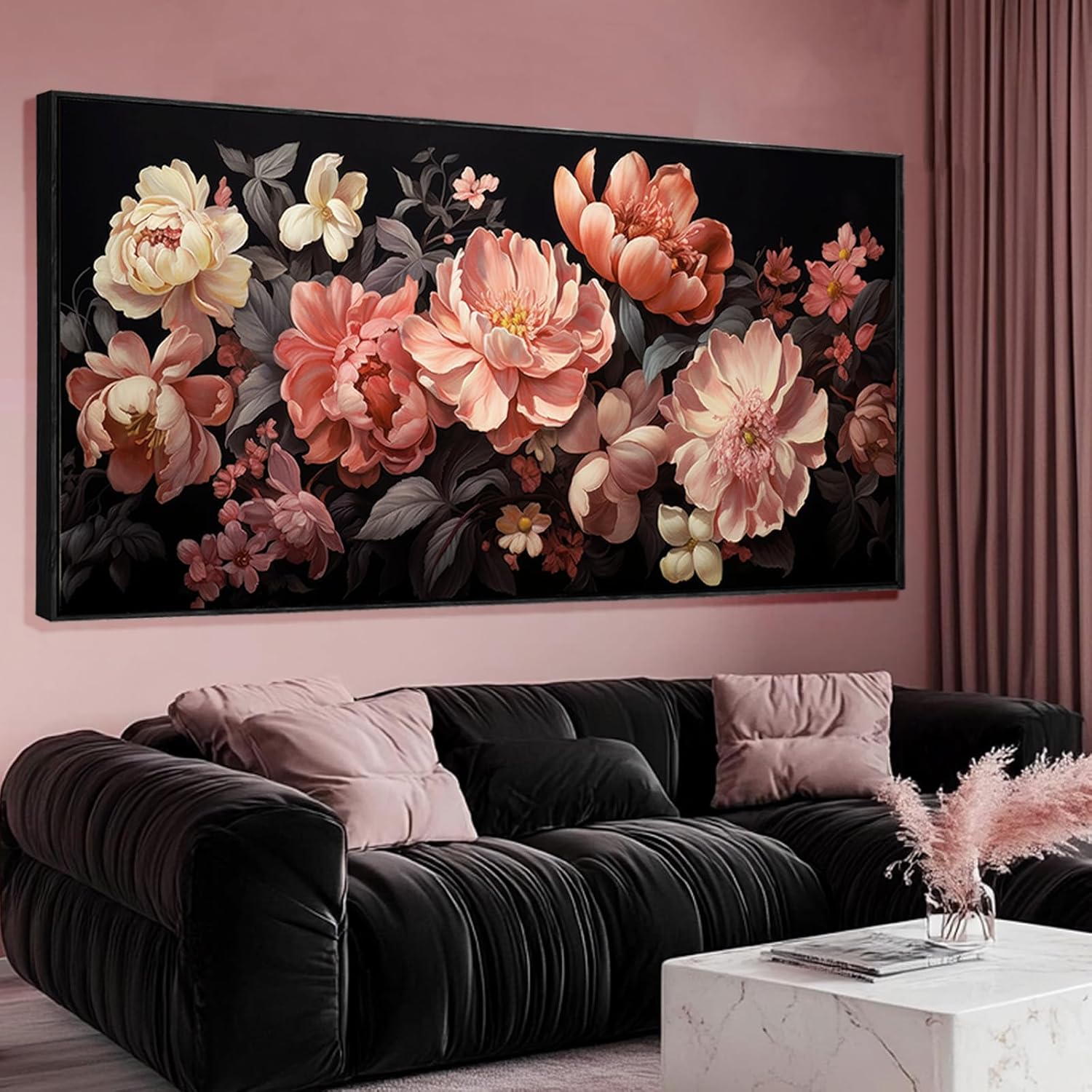 Flower Wall Decor Pink and White Botanical Painting Home Decor Aesthetic Framed Artwork for Living Room Bedroom Office Room Decor 24″x 48″ Flower Wall Decor Pink and White Botanical Painting Home Decor Aesthetic Framed Artwork for Living Room Bedroom Office Room Decor 24″x 48″