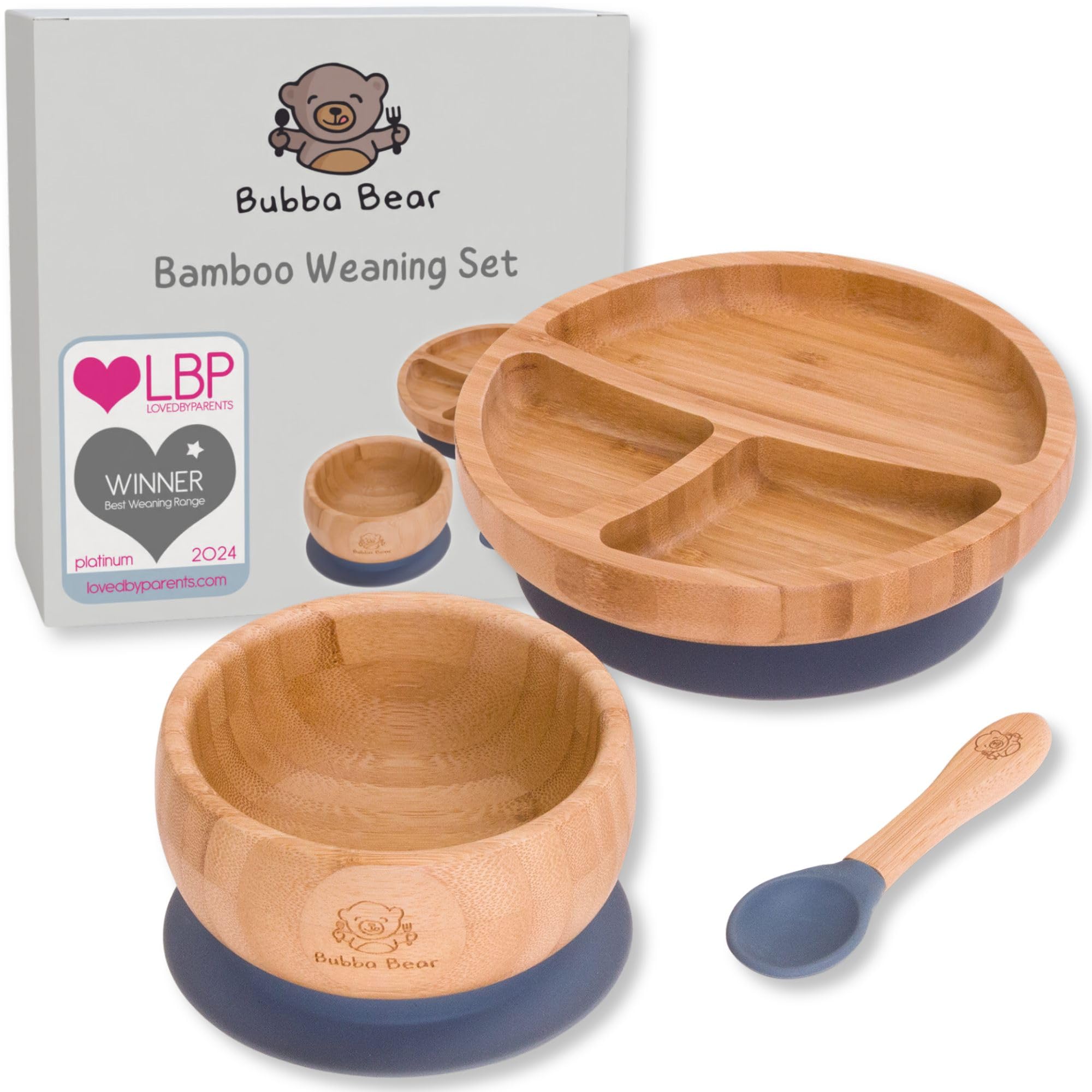 Bubba Bear Kindergeschirr-Set | Kinderteller mit Saugnapf | Geschirrset fr  Kleinkinder | Unterteilter Babyteller | Bambus Babygeschirr mit Lffel frs  Essen und Fttern | Baby Teller : Amazon.de: Baby