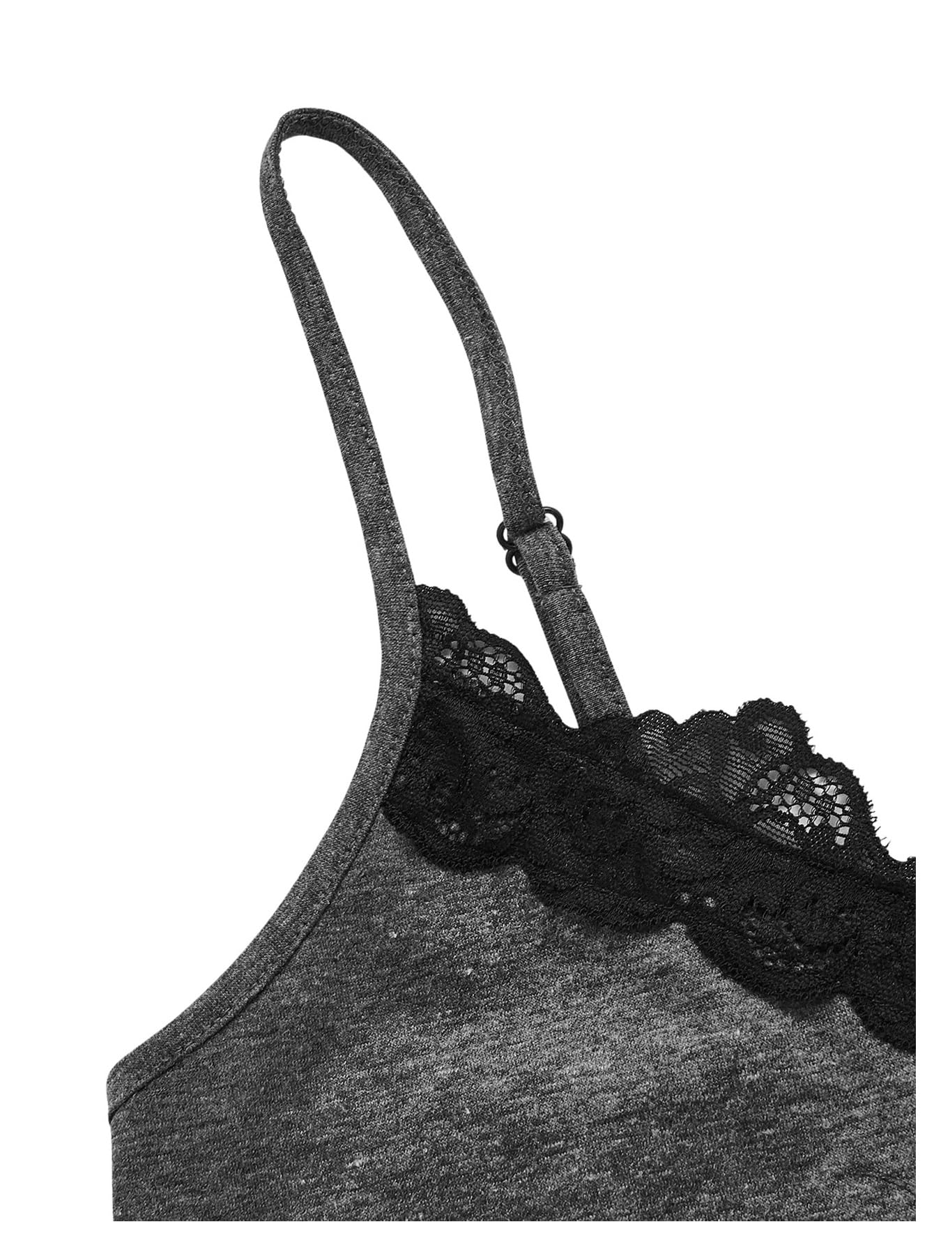 SHENHE Women's Butterfly Skull Print Contrast Lace Spaghetti Strap Sleeveless Cami Tank Crop Tops: Large Grey