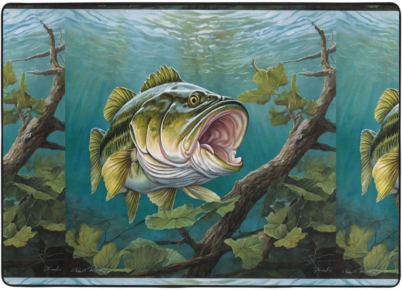 Flannel Non-Slip (Bass Fishing Wave) Rug Pad 80×50in Soft Washable Protective for Hardwood Floors Bedroom Bathroom Living Room