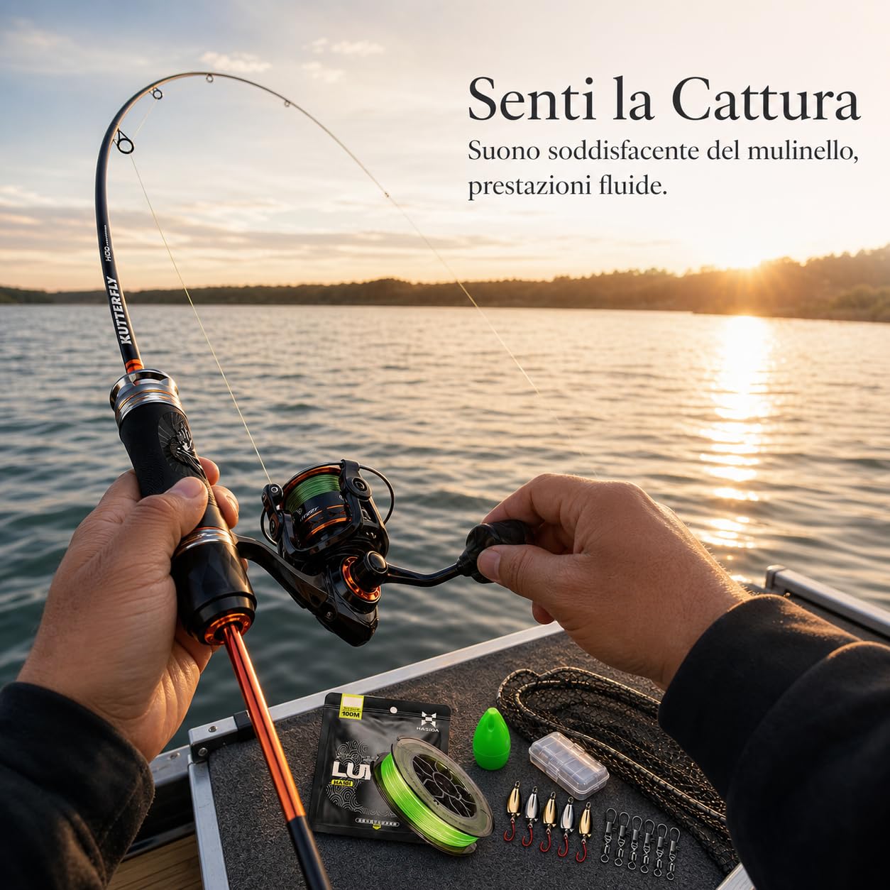 Set Caña Pesca Señuelos y Carrete, Size to 1