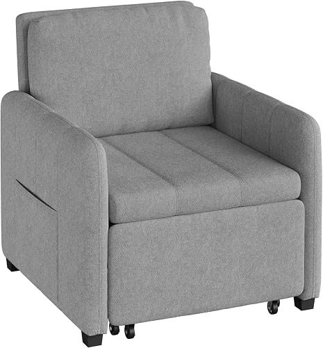 WOLTU Sofá Cama 3 en 1 con Función Inclinable, Sillón Plegable, Gris Claro | Sofa Cama Individual de 1 Plaza, extensible hasta 235 cm, de Tejido de Rizo y Acolchado de Esponja, Salón y Dormitorio