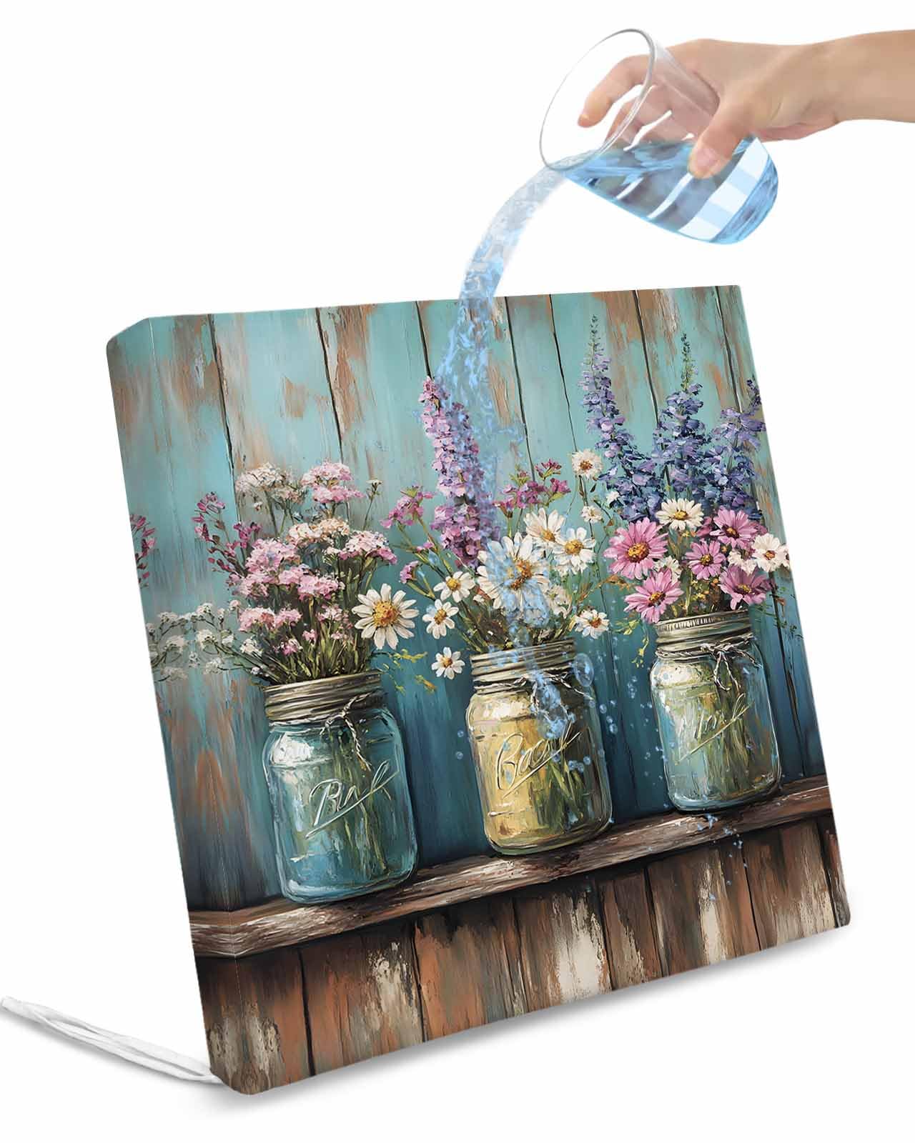 2 Pack Lavender Daisy Waterproof Cushion Covers with Ties, Outdoor Patio Chaise Lounge Chair Seat Cushion Slip Covers Replacement(Only Cover) Vintage Purple Flower Bottle Plant Teal 22