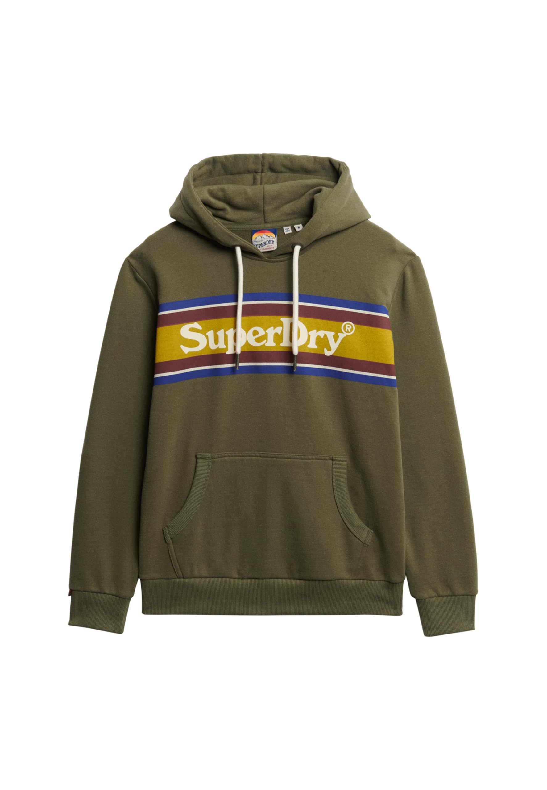 Superdry Men's Mottled Khaki Venue Logo Stripe Relaxed Hoodie S Green